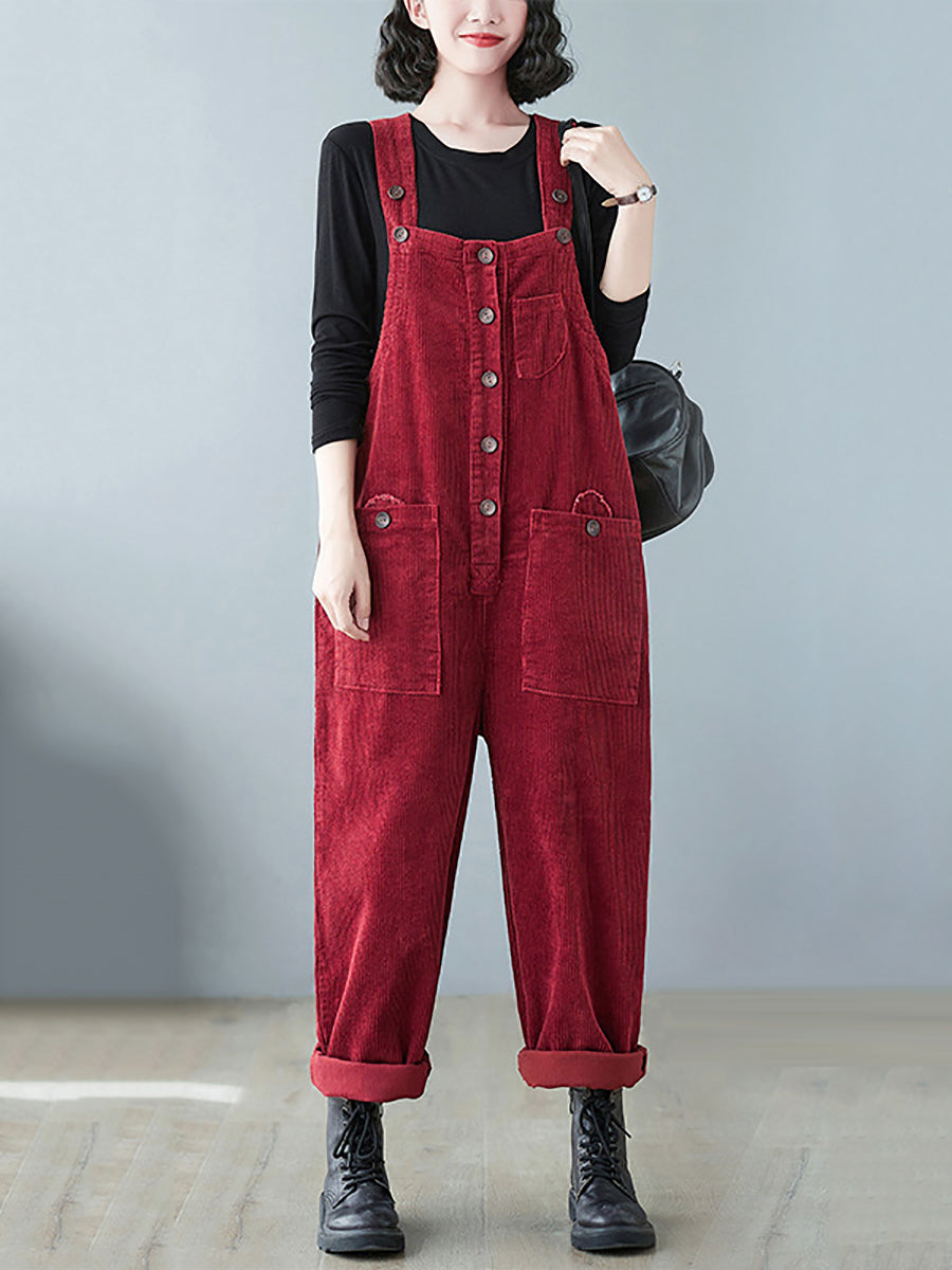 Plus Size Women Vintage Solid Corduroy Jumpsuits – BUYKUD